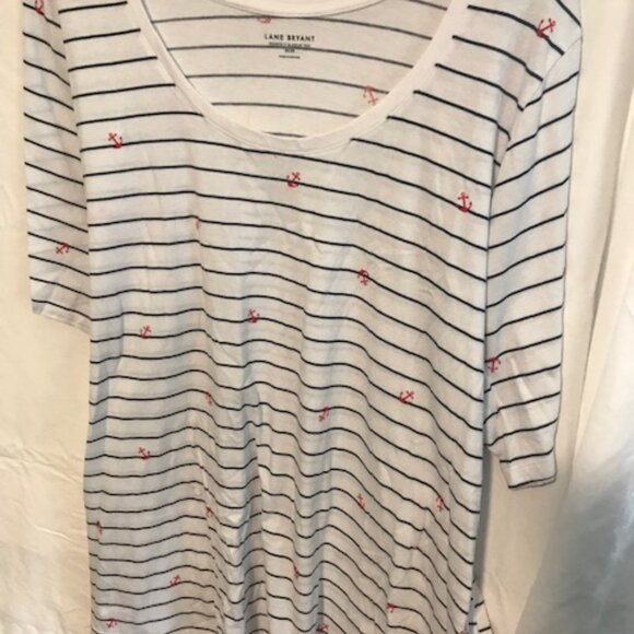 Lane Bryant Striped-Anchor Short Sleeve Scoop Neck 26/28 - Picture 3 of 5